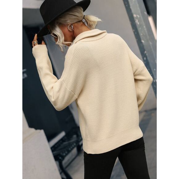 Graceful Rib-Knit Zip Up Collared Cardigan - Picture 2 of 5